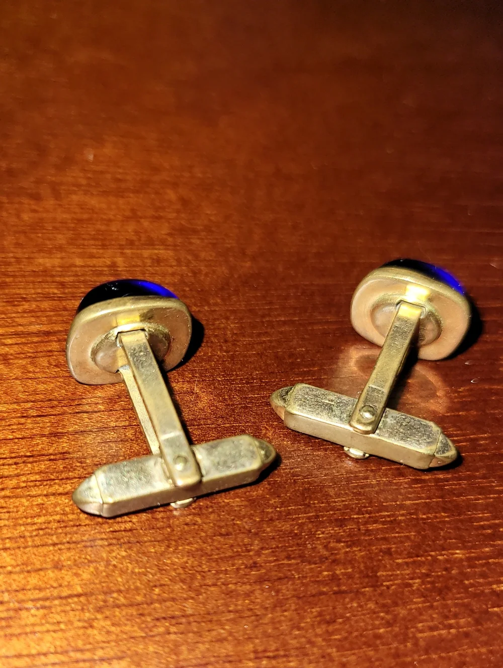 1950's. Cobalt Blue Glass. Gold- Toned Cuff-links. Signed ANSON.